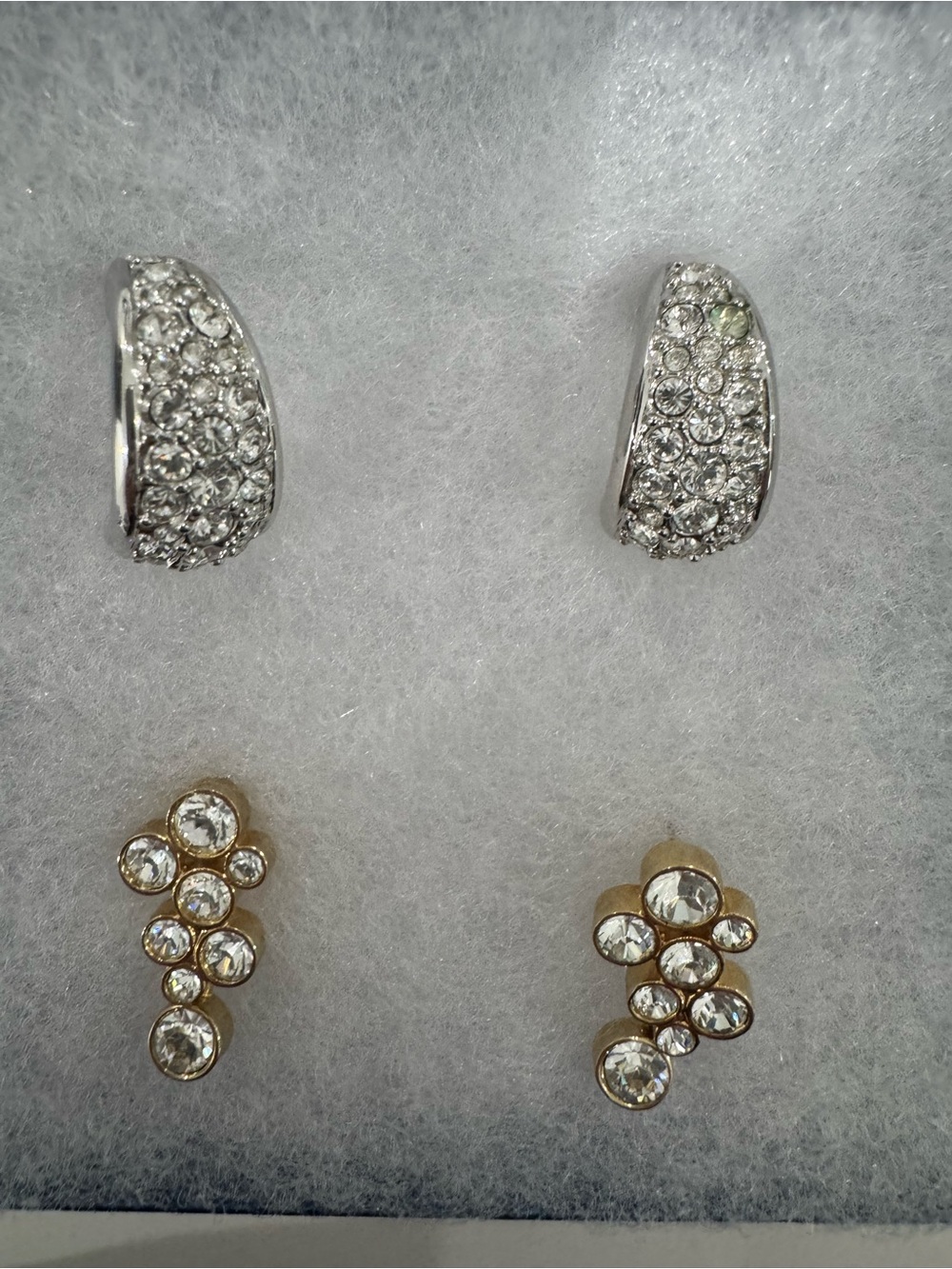 Swarovski Silver Crystal Pave and Gold Cluster Stud Earrings Set
